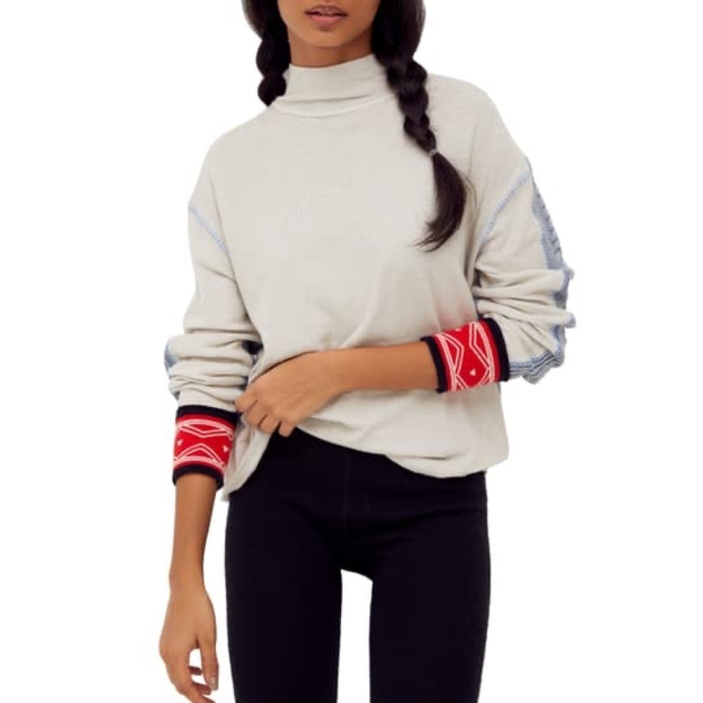 Free People Chalet Cozy Knit cable knit Pullover sweater statement sleeves sz XS